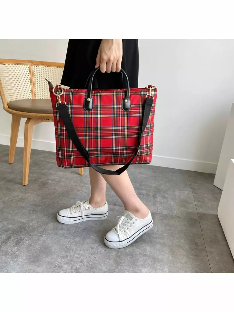 Megoshop - Korean Women Fashion - #momslook - Tantan Check Dot Bag - 7