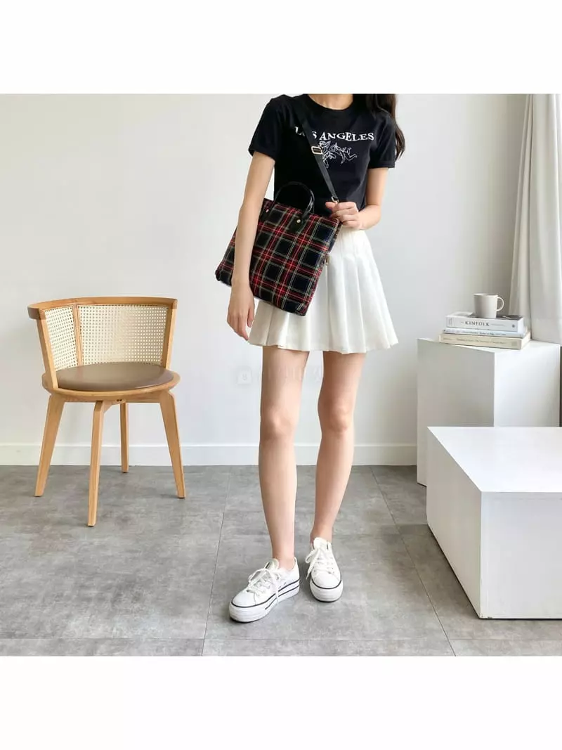 Megoshop - Korean Women Fashion - #momslook - Tantan Check Dot Bag - 9