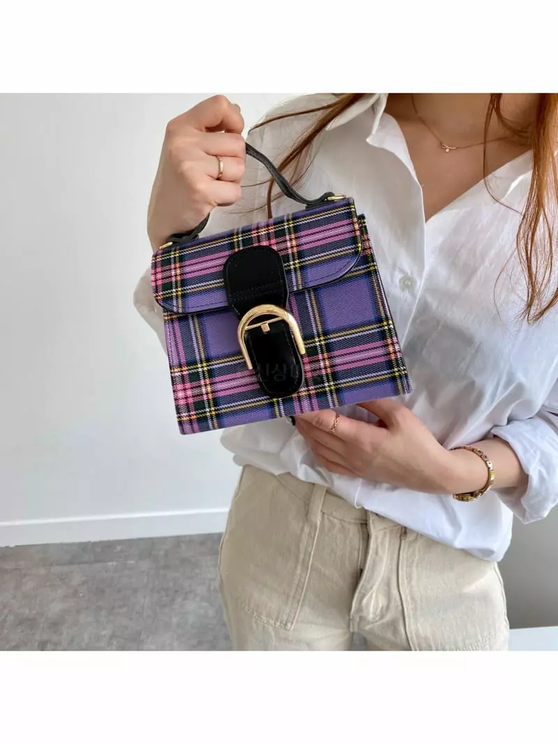 Megoshop - Korean Women Fashion - #momslook - Center Buckle Check Bag - 7
