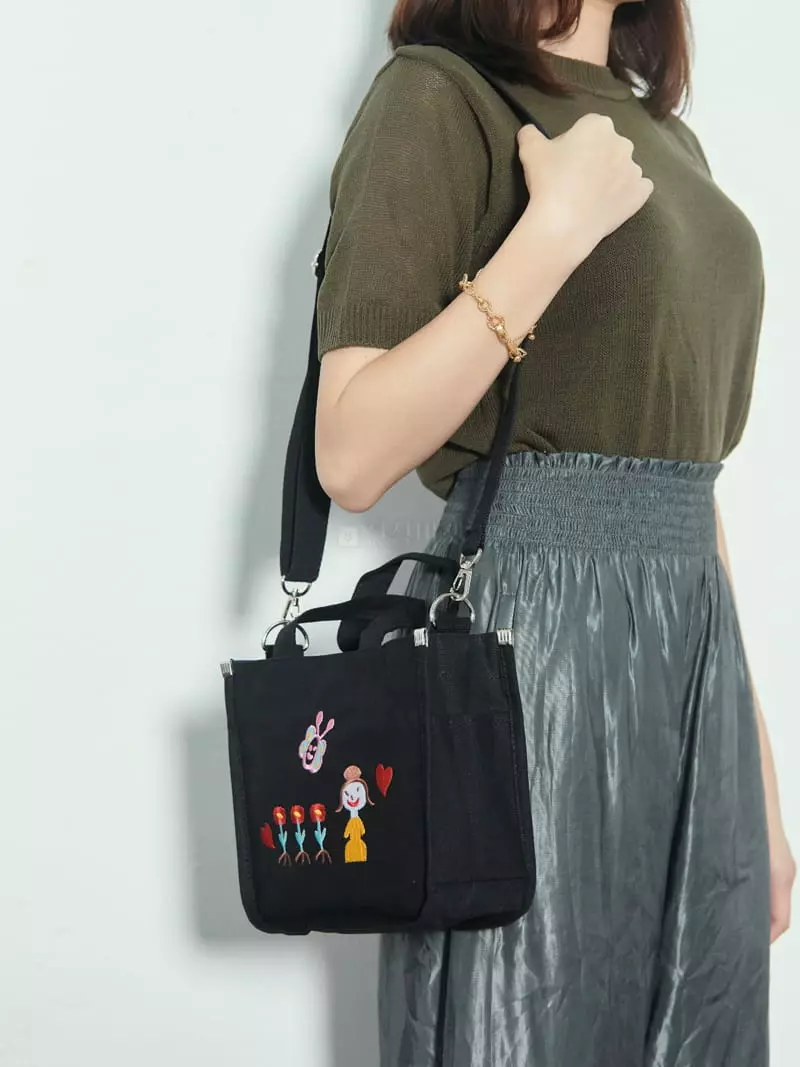 Megoshop - Korean Women Fashion - #womensfashion - Canvas Embroidery Mini Bag - 5