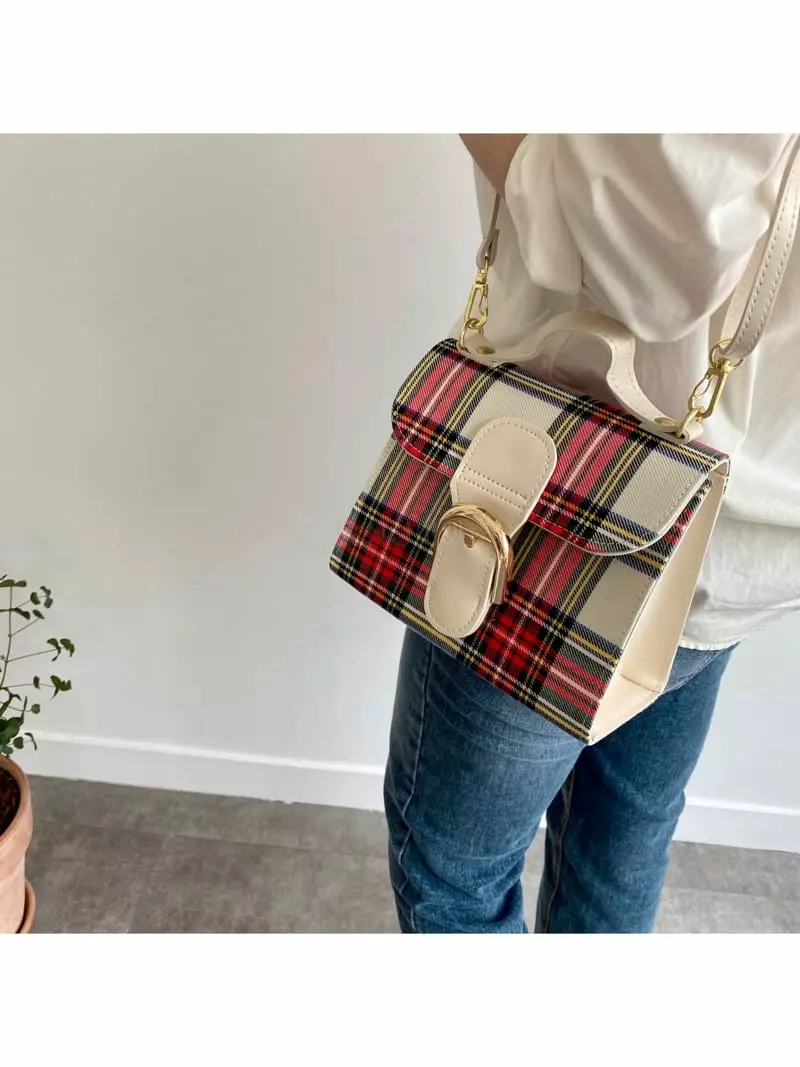 Megoshop - Korean Women Fashion - #womensfashion - Center Buckle Check Bag - 6