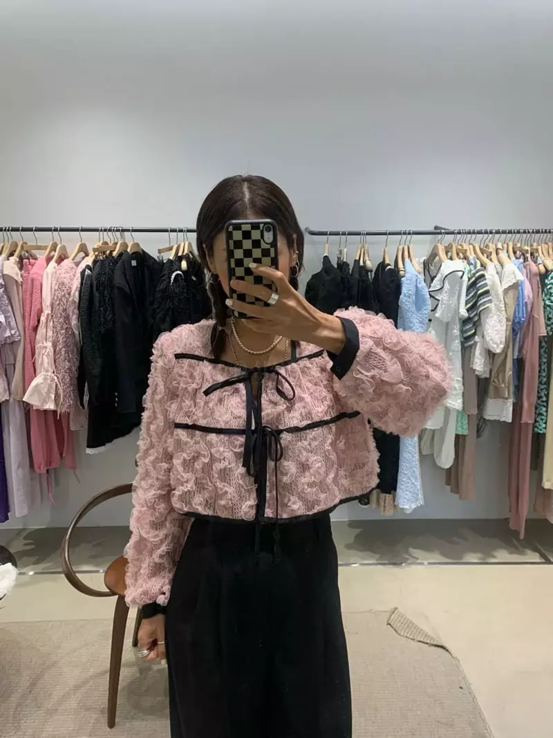 Melted - Korean Women Fashion - #momslook - Mesh Piping Blouse