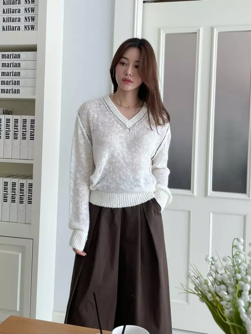 Moheli - Korean Women Fashion - #pursuepretty - V Mesh Knit Tee - 3