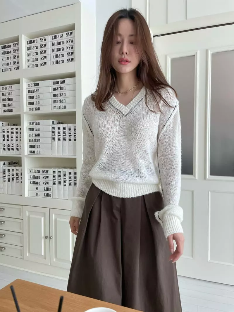 Moheli - Korean Women Fashion - #pursuepretty - V Mesh Knit Tee - 4
