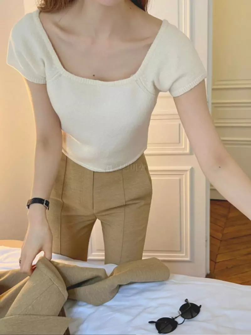 Moment - Korean Women Fashion - #womensfashion - Square Knit Tee - 2
