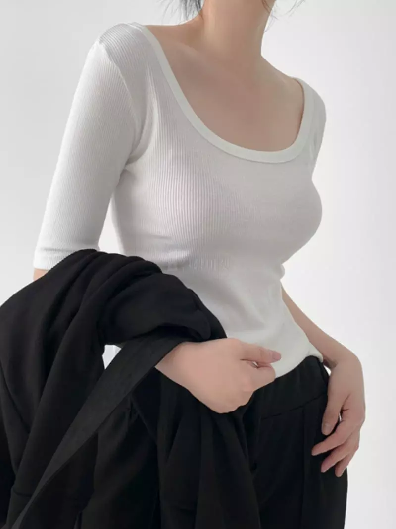 Moment - Korean Women Fashion - #womensfashion - Gram U Neck Tee - 3