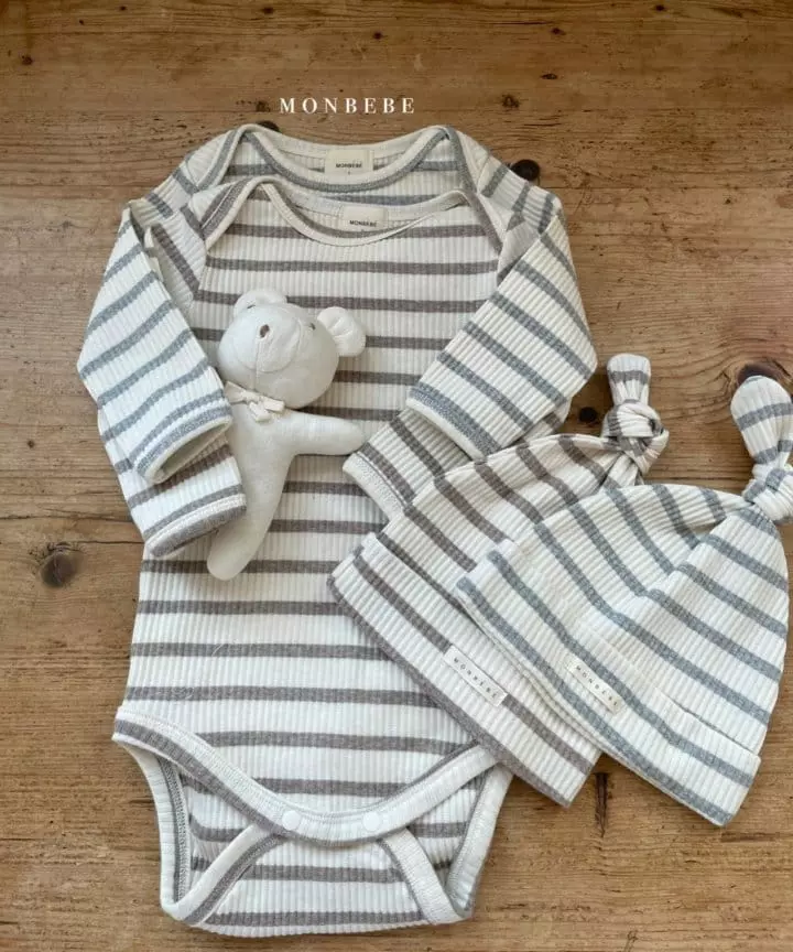 Monbebe - Korean Baby Fashion - #babyboutique - Stripes Rib Bodysuit Set - 7