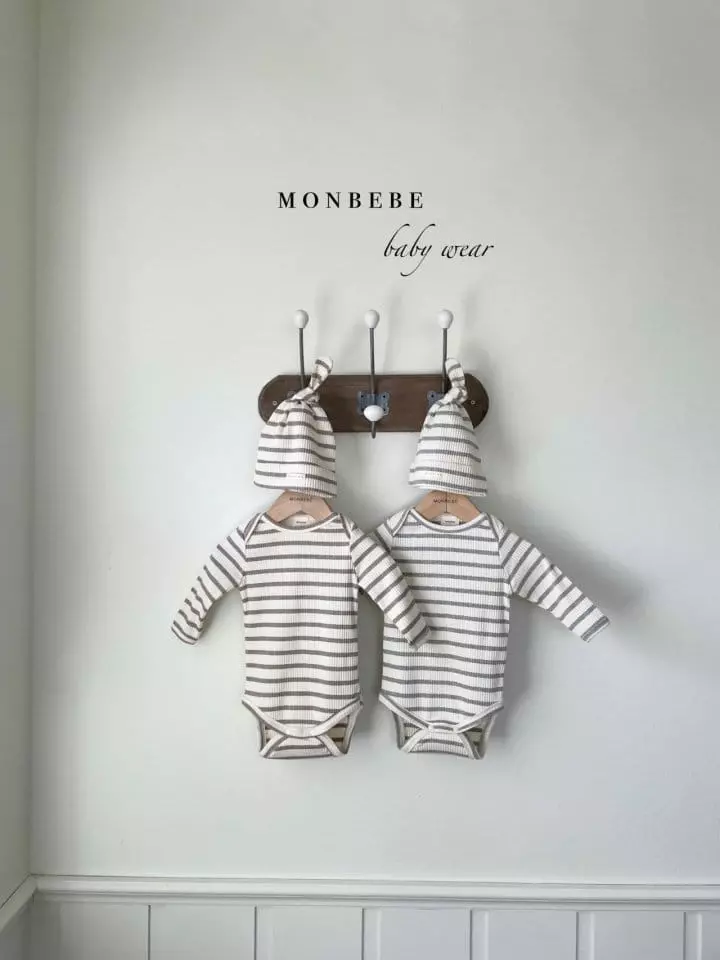 Monbebe - Korean Baby Fashion - #babyboutique - Stripes Rib Bodysuit Set - 8