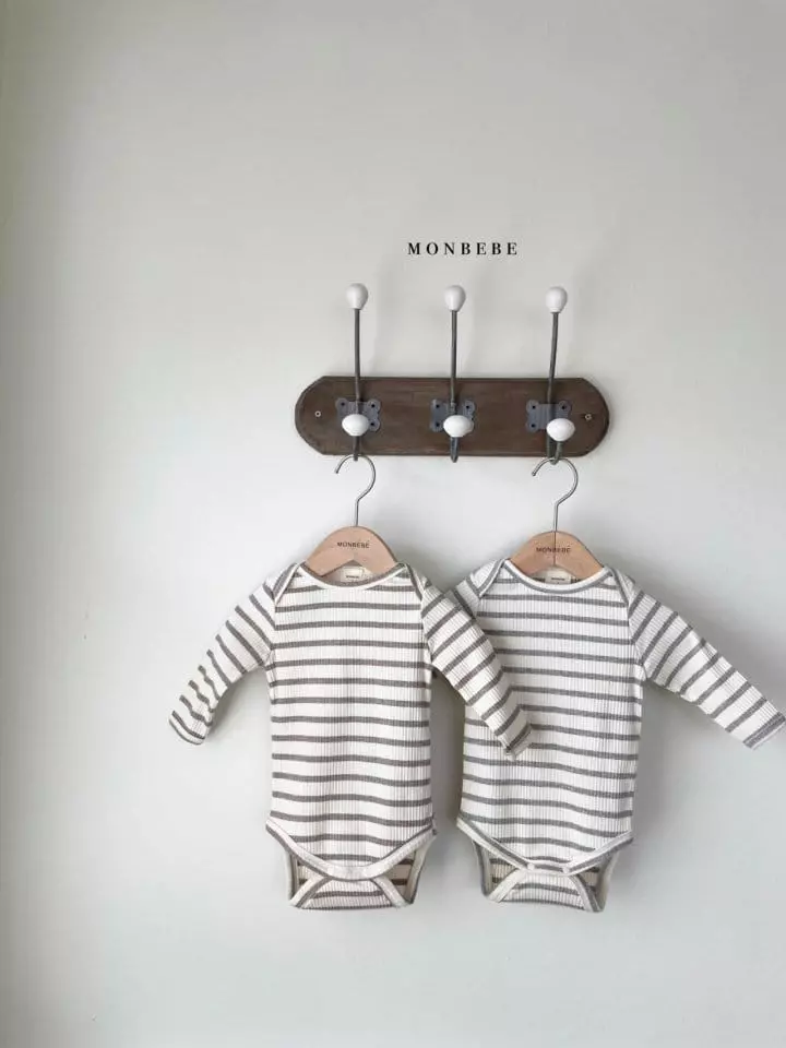 Monbebe - Korean Baby Fashion - #babyboutiqueclothing - Stripes Rib Bodysuit Set - 9