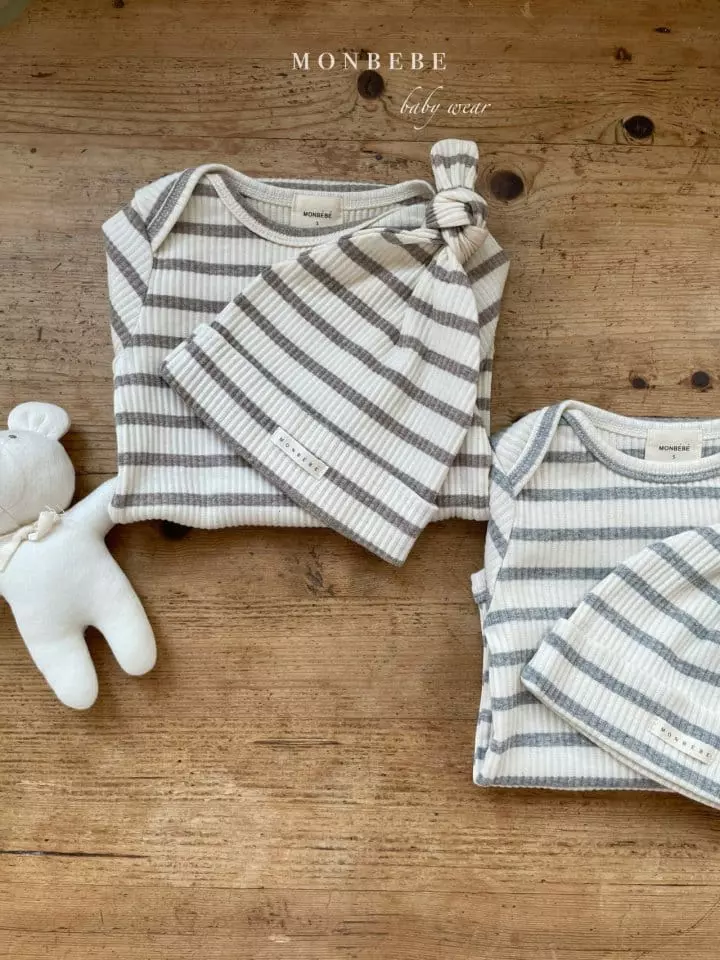 Monbebe - Korean Baby Fashion - #babyfever - Stripes Rib Bodysuit Set - 12
