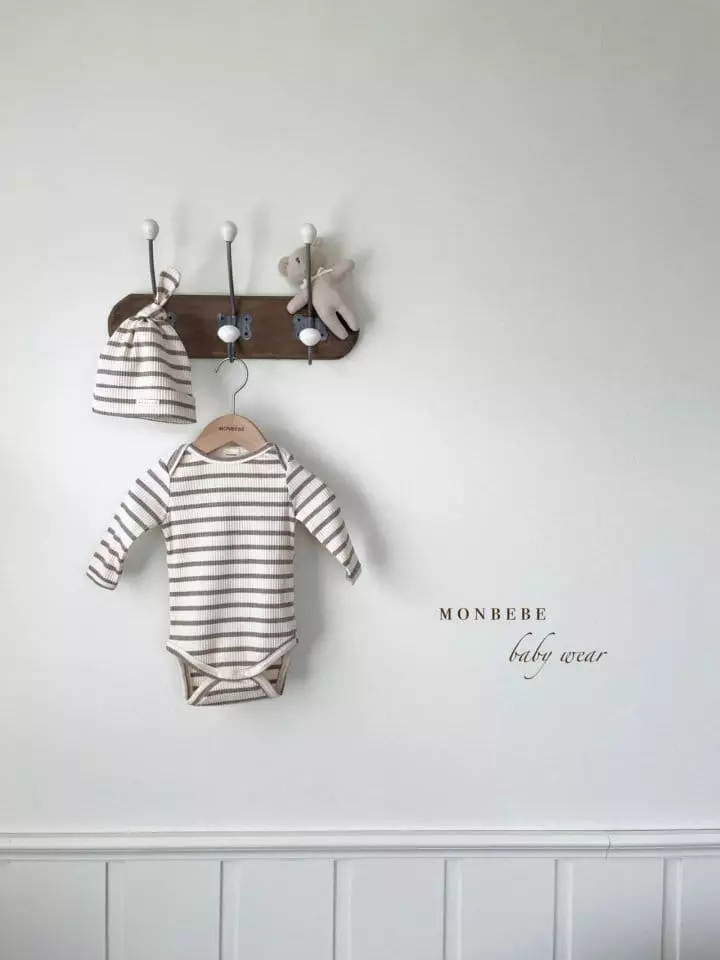 Monbebe - Korean Baby Fashion - #babyoutfit - Stripes Rib Bodysuit Set - 4