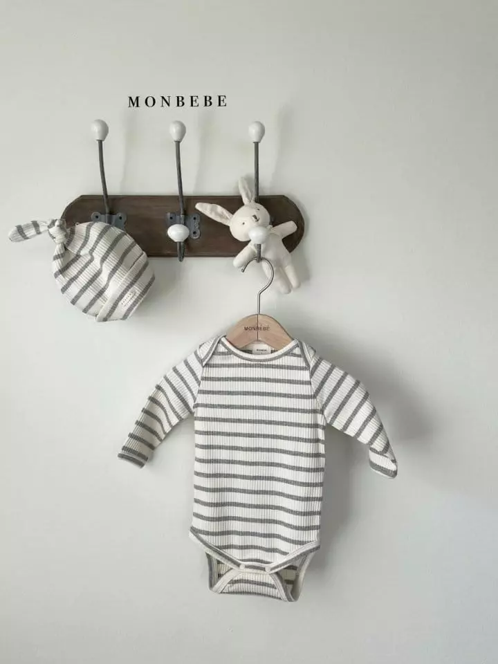Monbebe - Korean Baby Fashion - #onlinebabyshop - Stripes Rib Bodysuit Set - 6