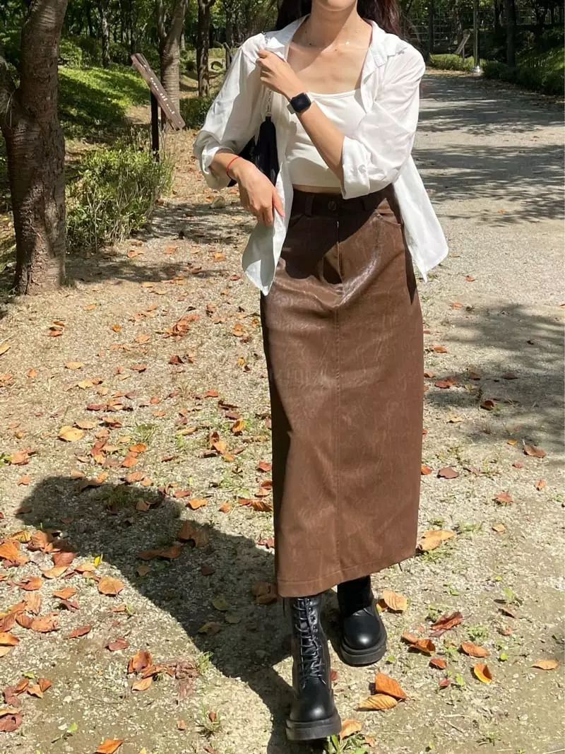 Monosenso - Korean Women Fashion - #momslook - Shine Slit Skirt
