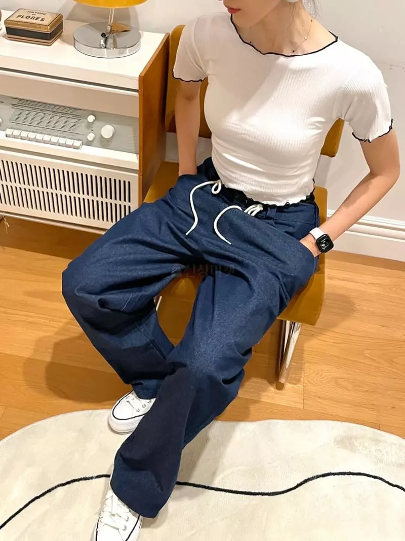 Monosenso - Korean Women Fashion - #romanticstyle - Denim String Wide Pants - 2