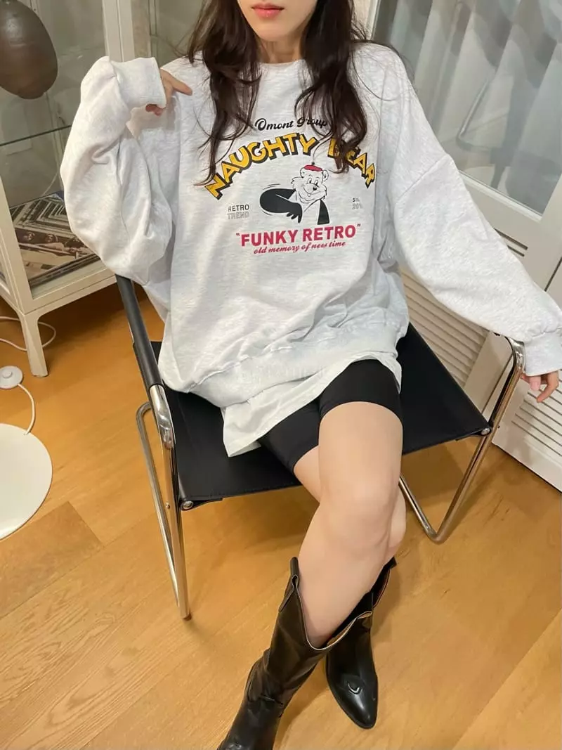 Monosenso - Korean Women Fashion - #vintageinspired - Bear Boxy Sweatshirt - 3