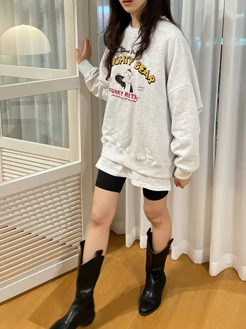 Monosenso - Korean Women Fashion - #vintageinspired - Bear Boxy Sweatshirt - 4