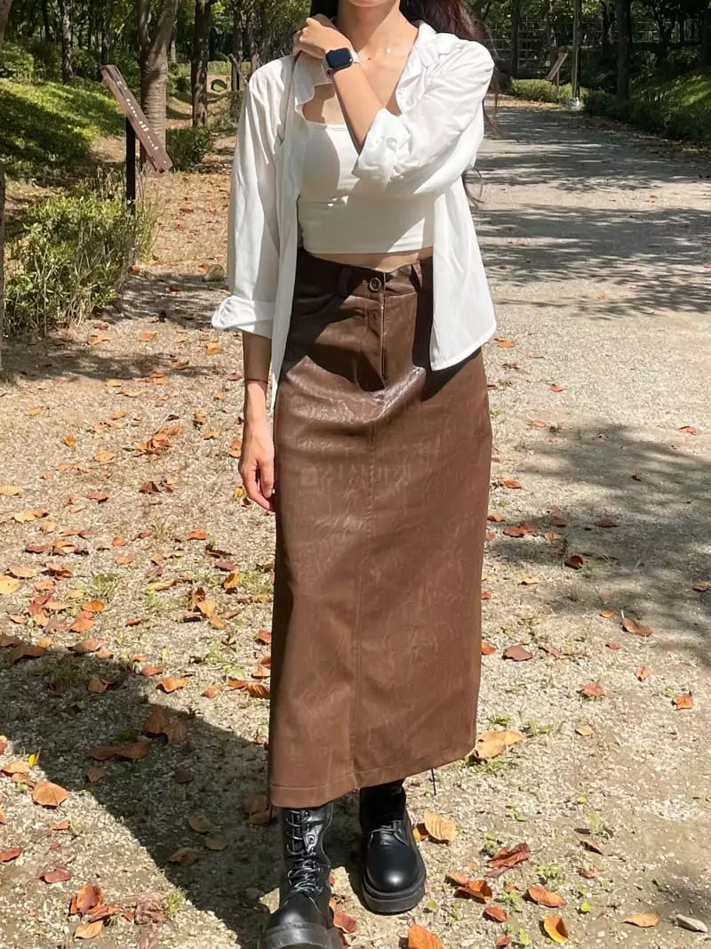Monosenso - Korean Women Fashion - #womensfashion - Shine Slit Skirt - 2