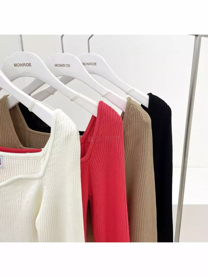 Monroe - Korean Women Fashion - #womensfashion - Sleeves Wave Rib Knit Tee - 4