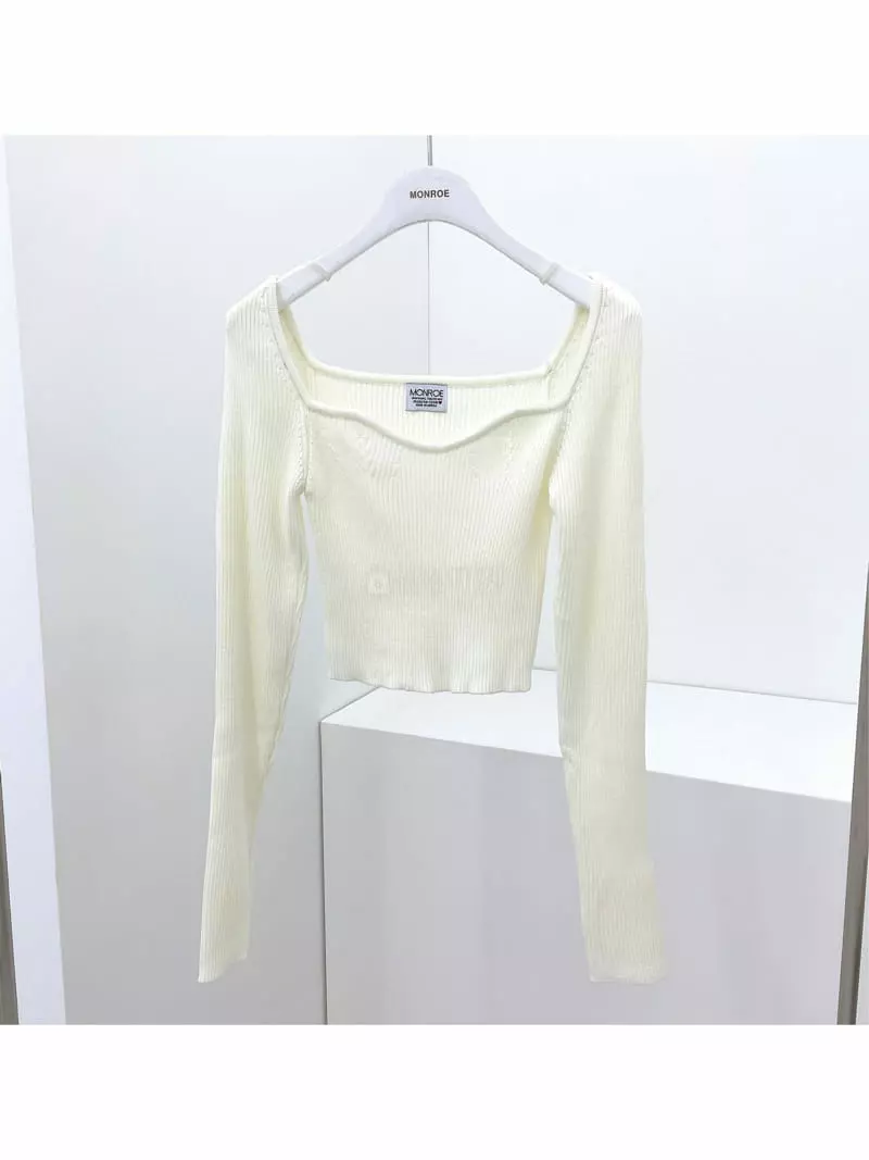Monroe - Korean Women Fashion - #womensfashion - Sleeves Wave Rib Knit Tee