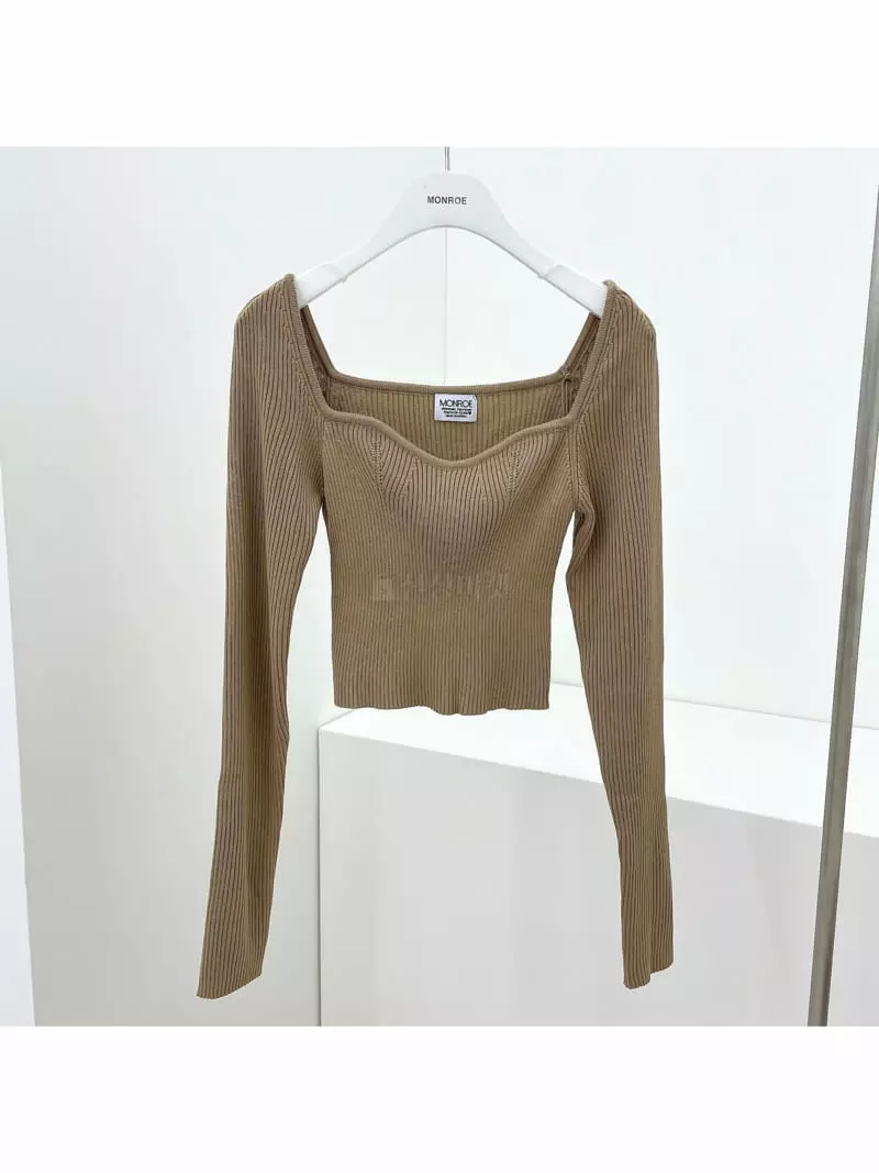 Monroe - Korean Women Fashion - #womensfashion - Sleeves Wave Rib Knit Tee - 3