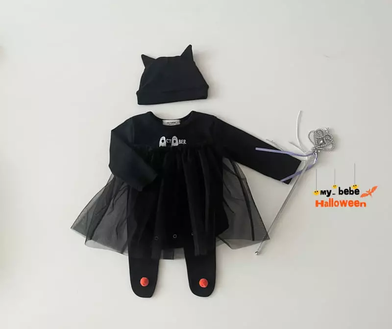 My Bebe - Korean Baby Fashion - #babyboutique - Bebe Halloween Sha Bodysuit with Bonnet - 2