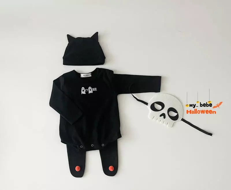 My Bebe - Korean Baby Fashion - #babyboutiqueclothing - Bebe Halloween Bodysuit with Bonnet - 2