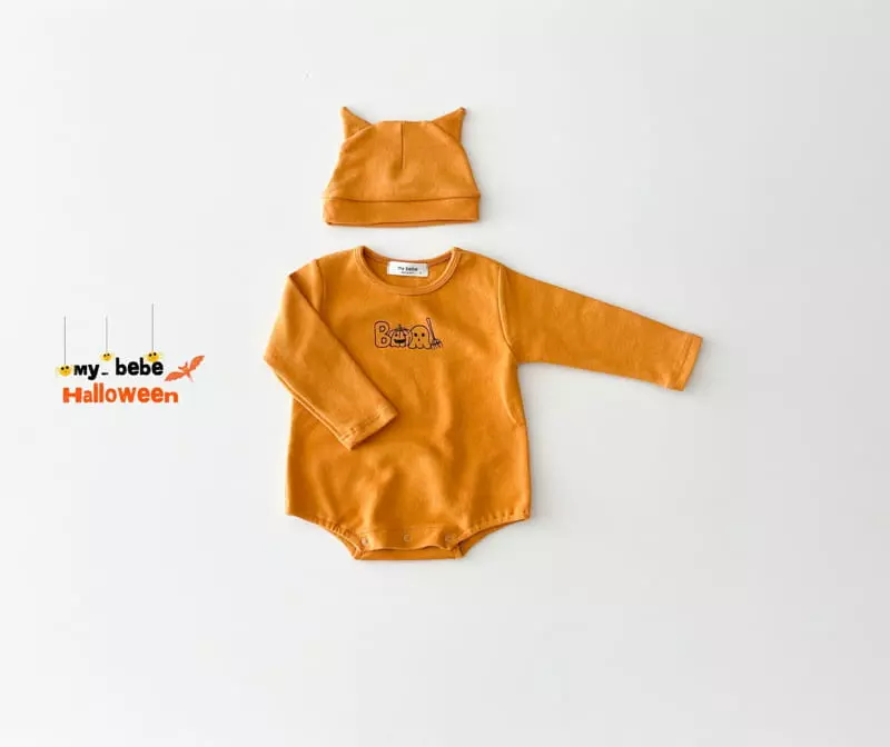 My Bebe - Korean Baby Fashion - #babyboutiqueclothing - Bebe Pumpkin Bodysuit with Bonnet