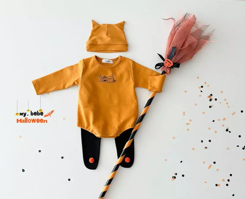 My Bebe - Korean Baby Fashion - #babyclothing - Bebe Pumpkin Bodysuit with Bonnet - 2