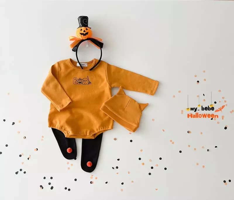 My Bebe - Korean Baby Fashion - #babygirlfashion - Bebe Pumpkin Bodysuit with Bonnet - 5