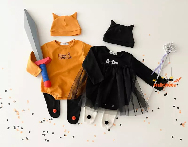 My Bebe - Korean Baby Fashion - #babyoutfit - Bebe Pumpkin Bodysuit with Bonnet - 10