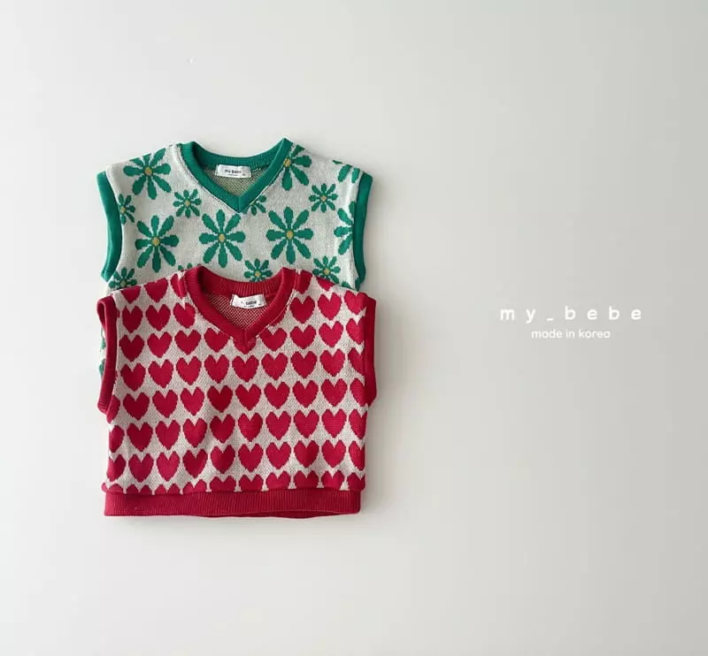 My Bebe - Korean Children Fashion - #discoveringself - V Neck Jacquard Vest - 2