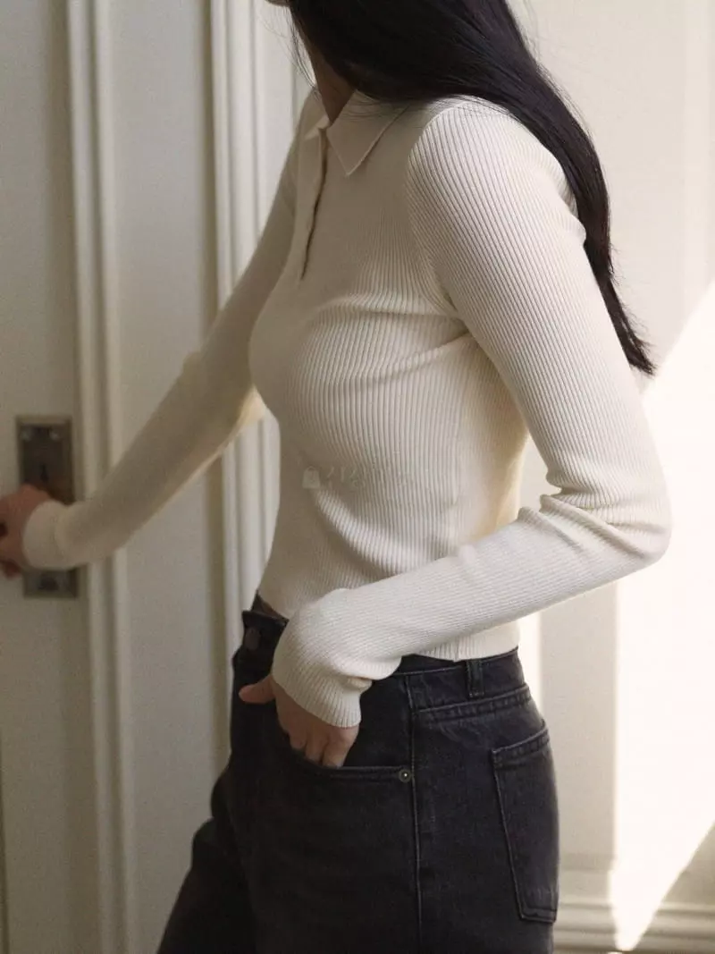 Nan - Korean Women Fashion - #womensfashion - Crop Collar Knit Tee - 4
