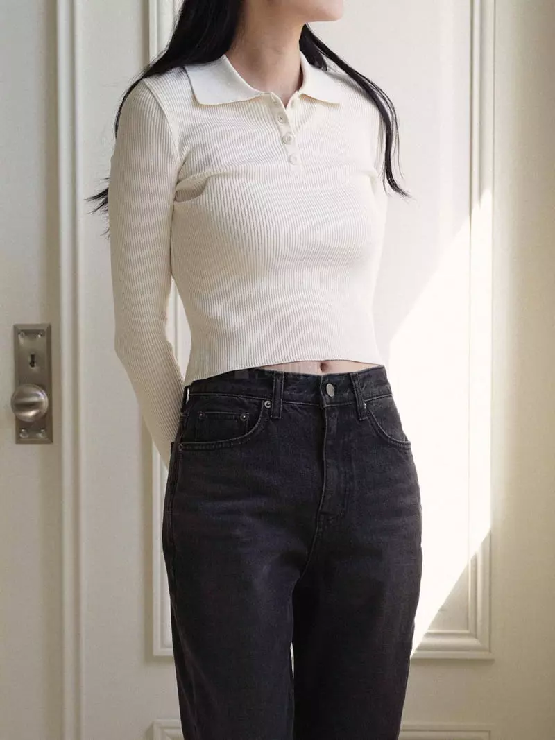 Nan - Korean Women Fashion - #momslook - Crop Collar Knit Tee - 8