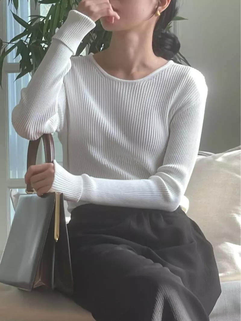 Nan - Korean Women Fashion - #restrostyle - Turn Up Knit Tee - 7