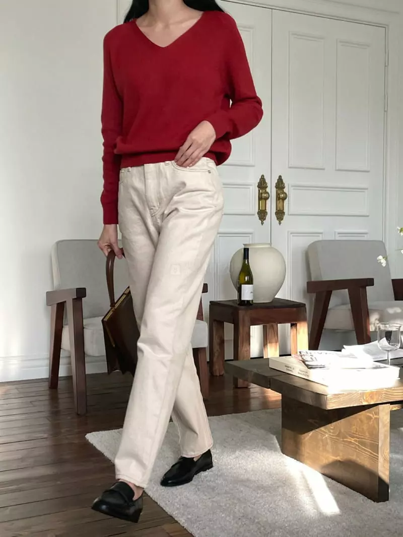 Nan - Korean Women Fashion - #restrostyle - Niju V Neck Knit Tee - 2