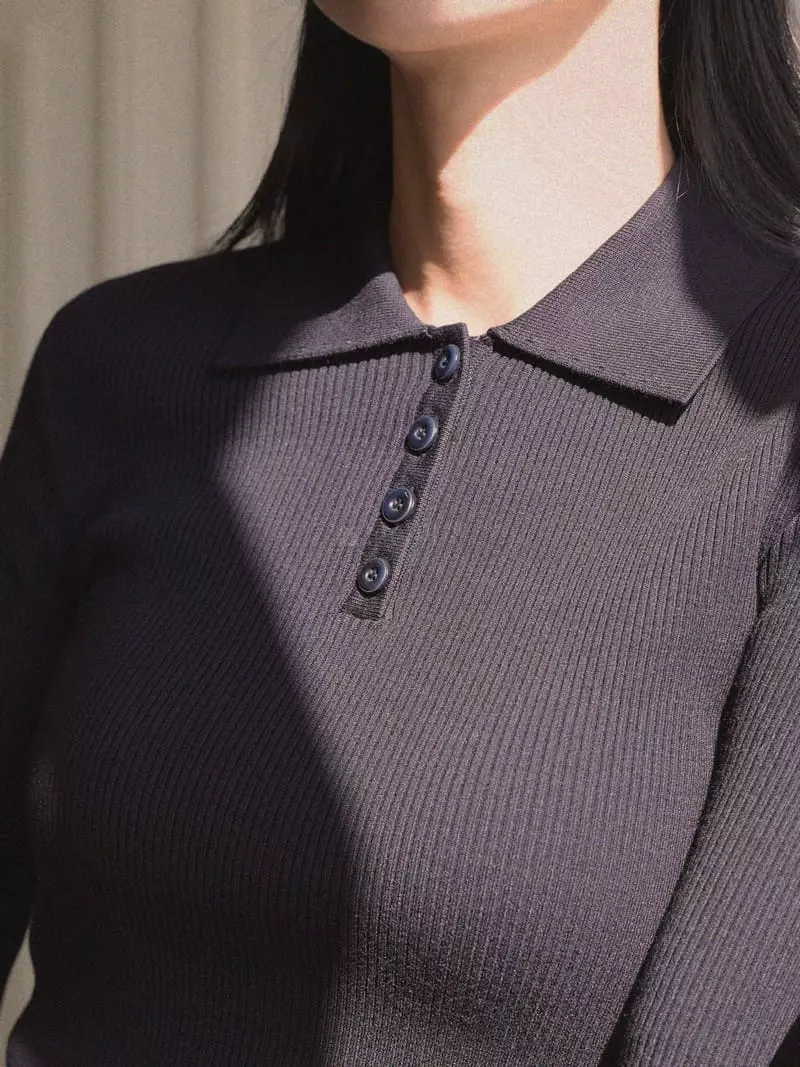 Nan - Korean Women Fashion - #womensfashion - Crop Collar Knit Tee - 5