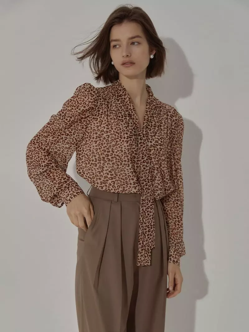 Neroli36 - Korean Women Fashion - #womensfashion - Leopard Tie Blouse
