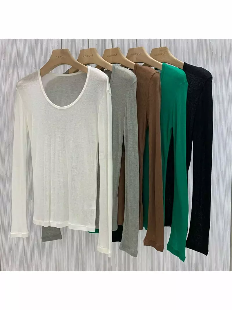 Neroli36 - Korean Women Fashion - #momslook - U Neck Tee - 4