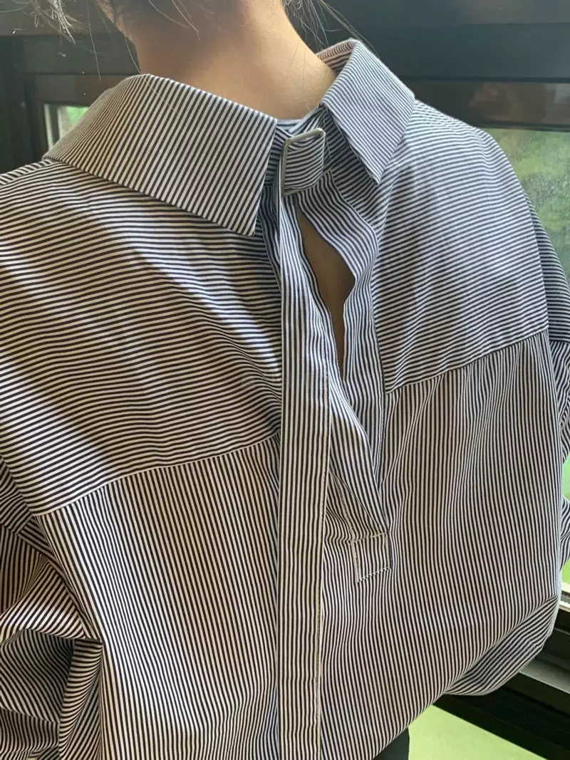 Neuf Nine - Korean Women Fashion - #vintagekidsstyle - Stripes Buckle Shirt - 4