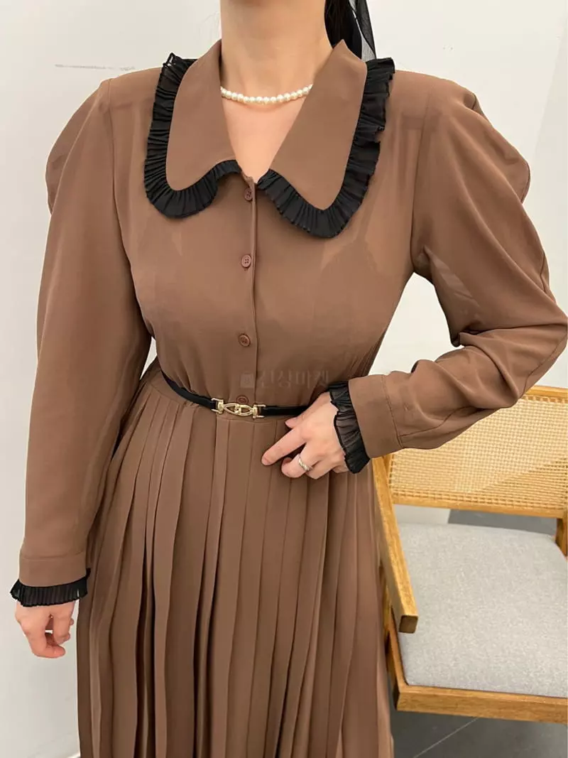 Newtro_Mood - Korean Women Fashion - #momslook - Belt Pleats One-piece - 3