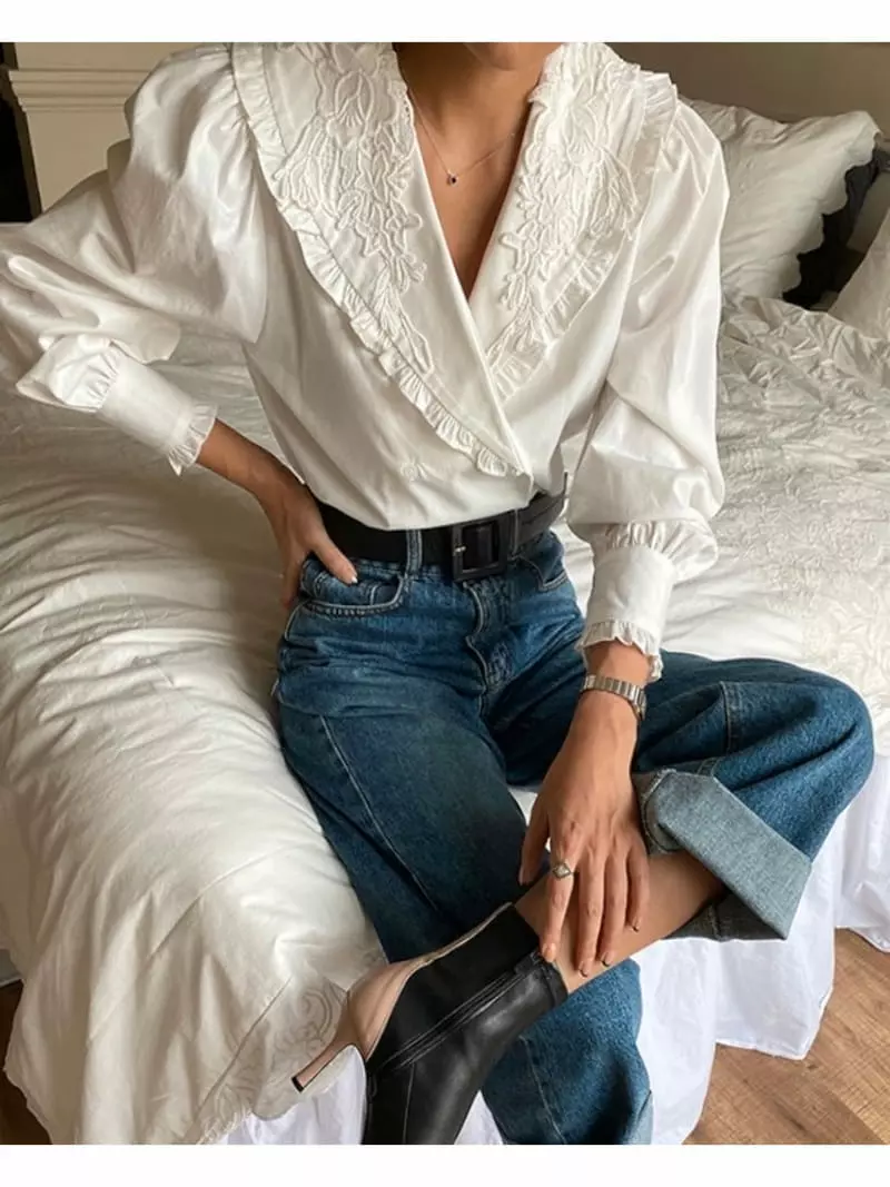 Newtro_Mood - Korean Women Fashion - #momslook - Twill Motive Blouse - 3