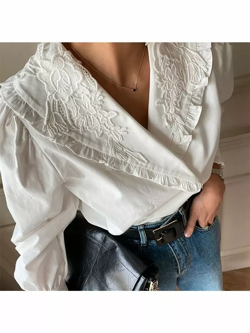 Newtro_Mood - Korean Women Fashion - #momslook - Twill Motive Blouse - 5