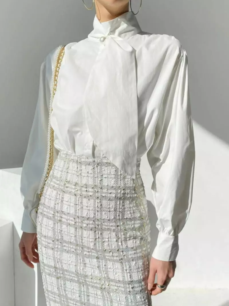 Newtro_Mood - Korean Women Fashion - #momslook - Pearl Tie Blouse - 2