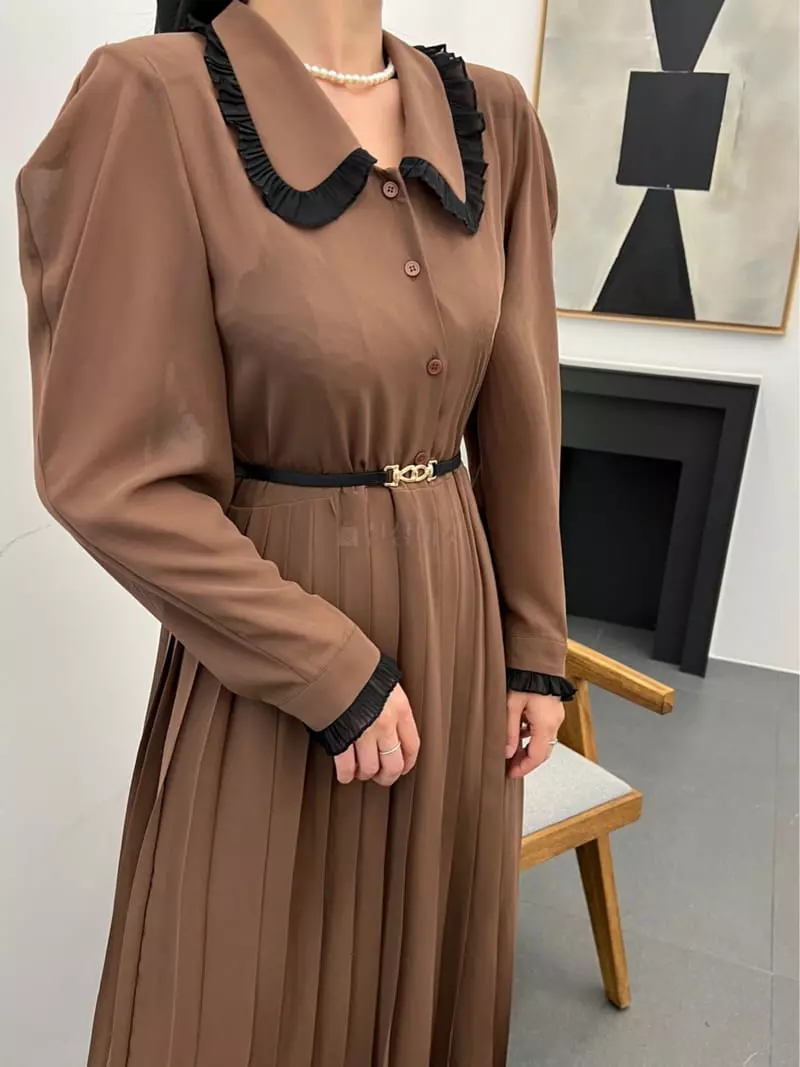 Newtro_Mood - Korean Women Fashion - #momslook - Belt Pleats One-piece - 4