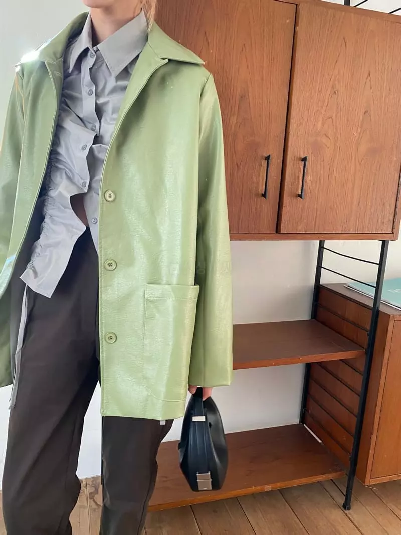 Nyunyu-Seoul - Korean Women Fashion - #vintagekidsstyle - Pocket Leather Jacket - 3