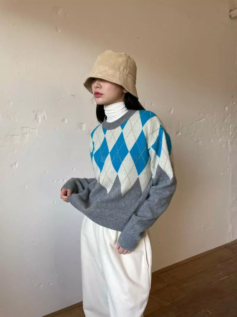 Nyunyu Wear - Korean Women Fashion - #romanticstyle - Argyle Knit Tee - 3
