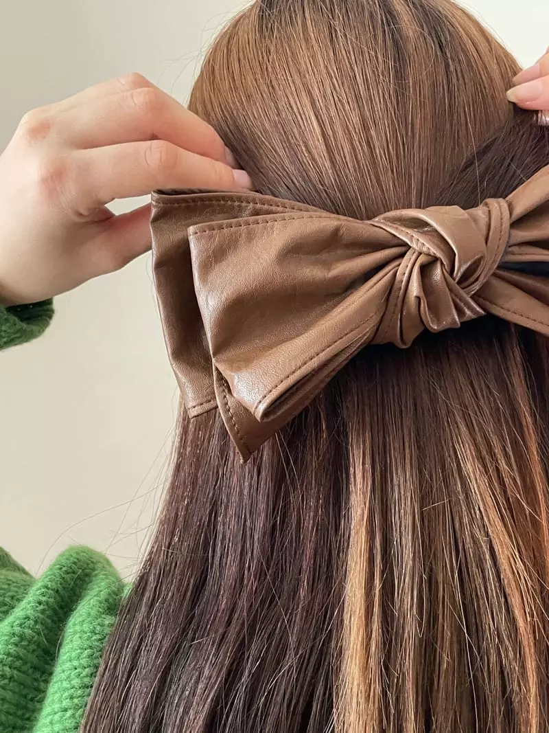 Nyunyu Wear - Korean Women Fashion - #womensfashion - Ribbon Leather Hairpin - 3