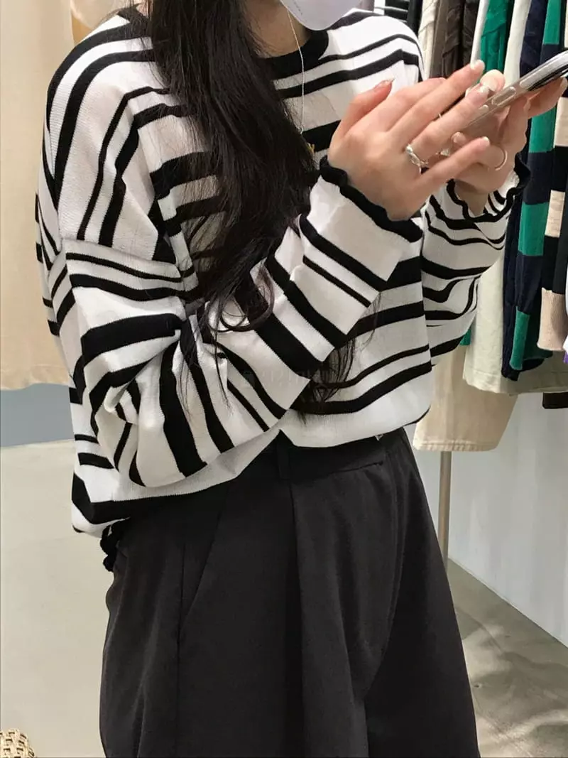 Odor - Korean Women Fashion - #momslook - Milk Stripes Knit Tee - 3