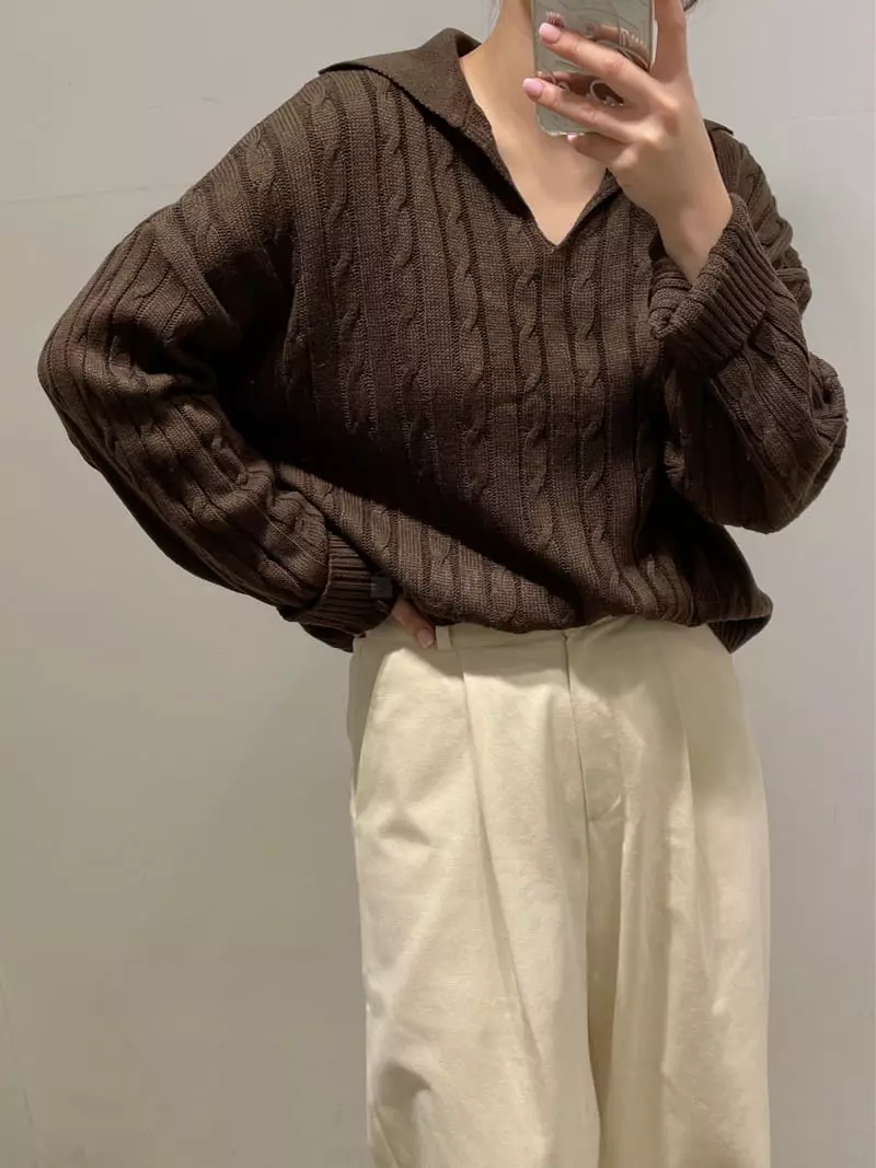 Odor - Korean Women Fashion - #momslook - Twist Knit Tee - 9