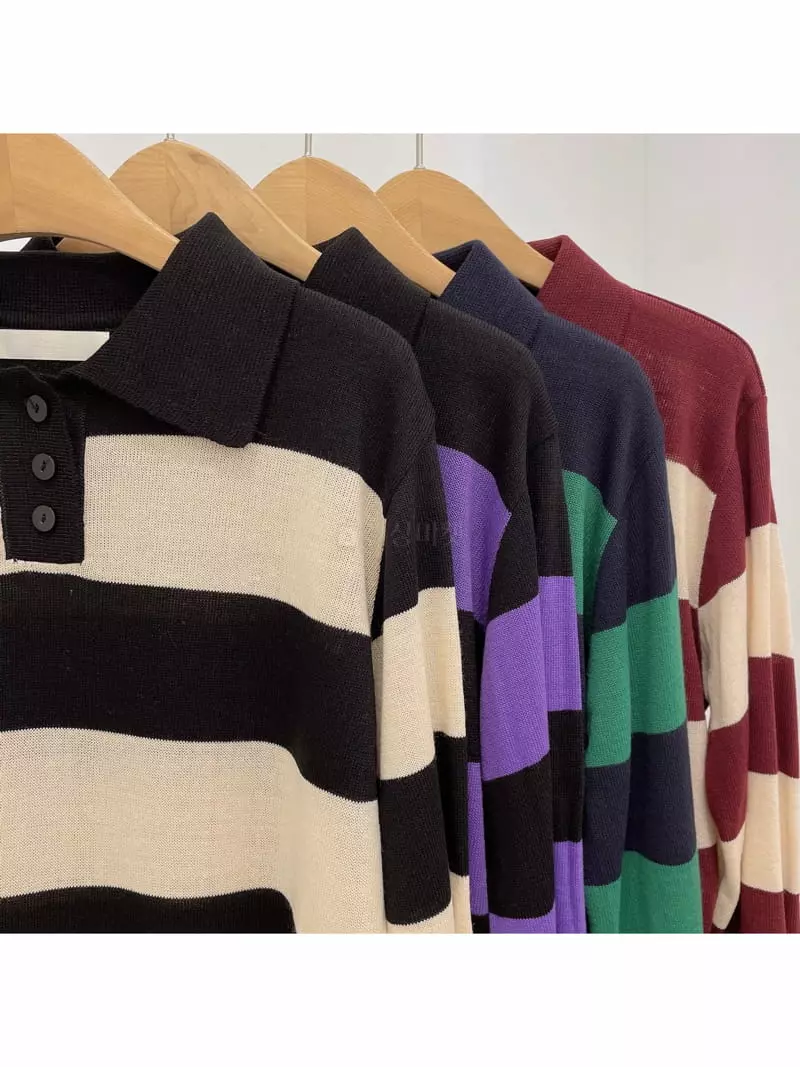 Odor - Korean Women Fashion - #momslook - Willy Stripes Collar Knit Tee - 12